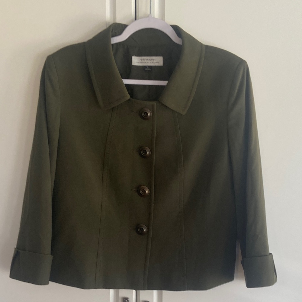 Tahari Olive Green Women's Tailored Button Jacket